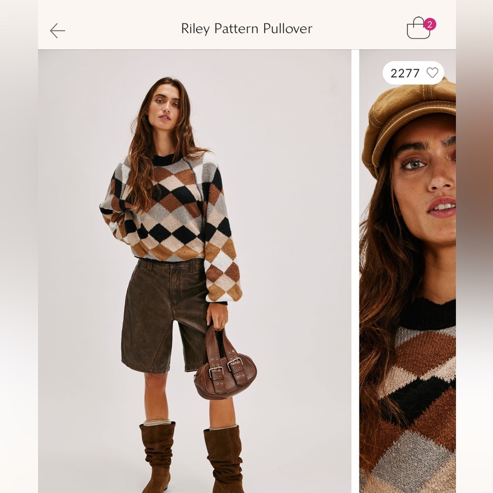 Free People Riley Pattern Pullover Sweater - Brown, Black, White